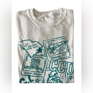 Coastal Carolina University White Graphic T-Shirt with Teal Print